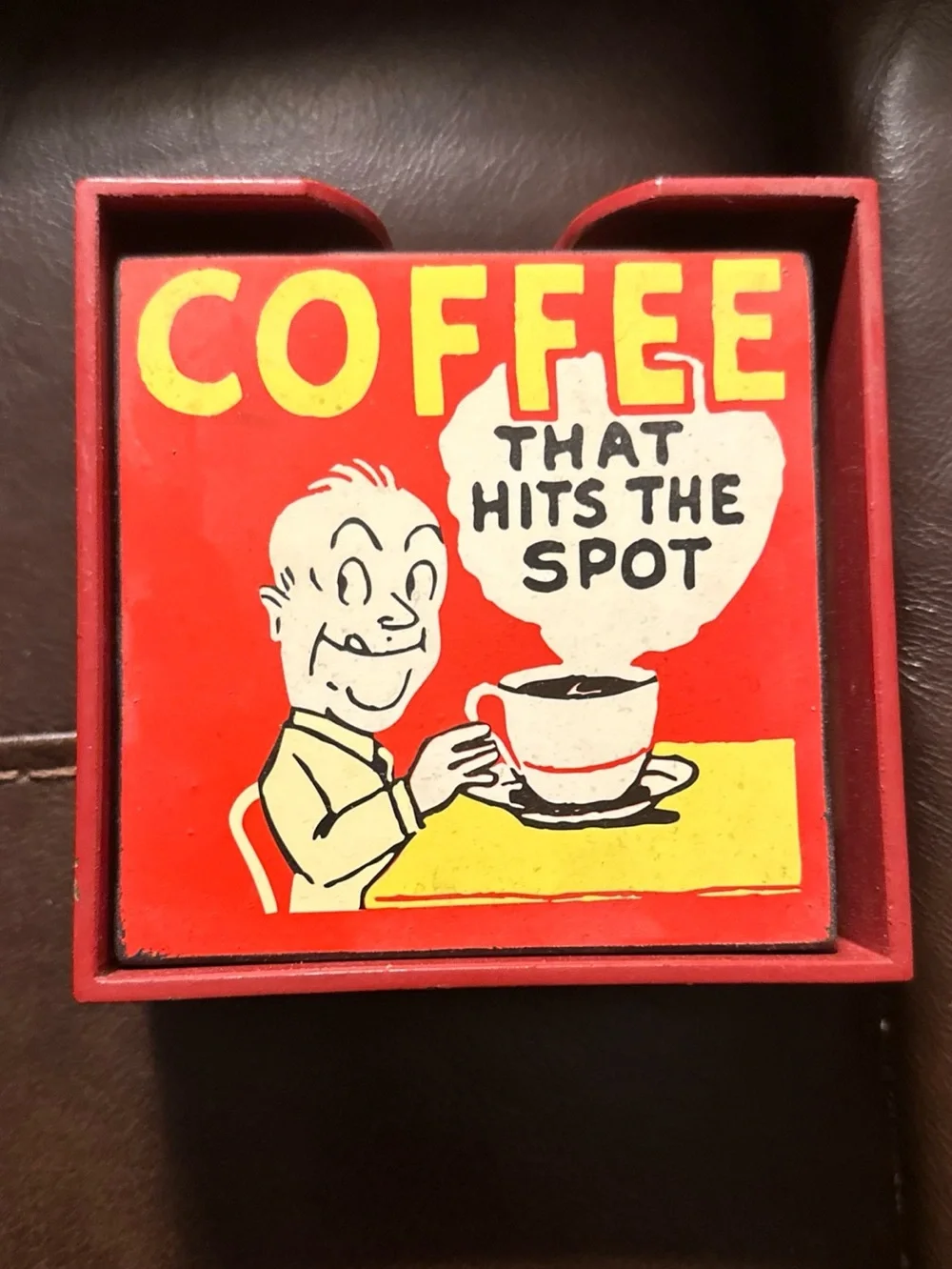Vintage Retro Coffee Coasters Set of 6 with Red Box Holder